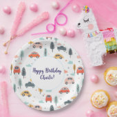 Bohoキッズカーツリー&クラウドパターン誕生日 ペーパープレート (パーティー)