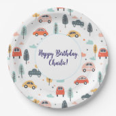 Bohoキッズカーツリー&クラウドパターン誕生日 ペーパープレート (正面)
