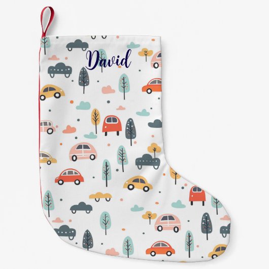 Bohoキッズカー、木と雲パターン スモールクリスマスストッキング (正面)