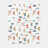 Bohoキッズカー、木と雲パターン フリースブランケット (正面)