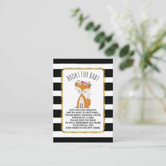 BohoキツネストライプBaby Shower Book Request エンクロージャーカード (スタンド正面)