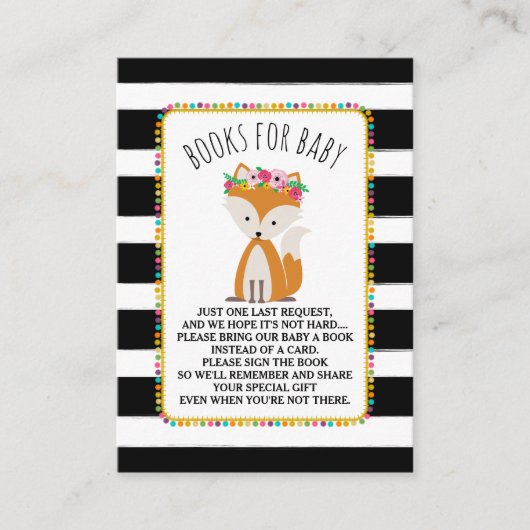 BohoキツネストライプBaby Shower Book Request エンクロージャーカード (正面)