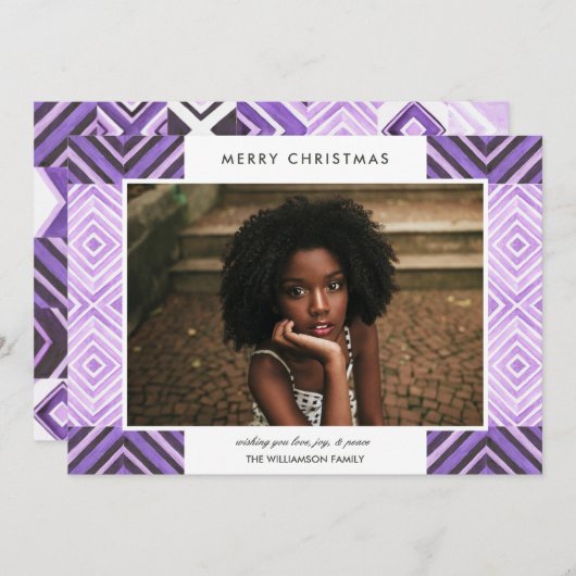 Bohoクリスマスウォーターカラータイル |紫 |写真 シーズンカード (正面/裏面)