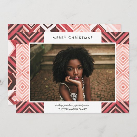 Bohoクリスマスウォーターカラータイル |赤 |写真 シーズンカード (正面/裏面)