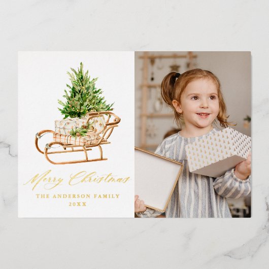 Bohoクリスマスススススそり写真 箔シーズンカード (正面)