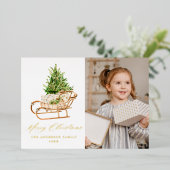 Bohoクリスマスススススそり写真 箔シーズンカード (立ち正面)