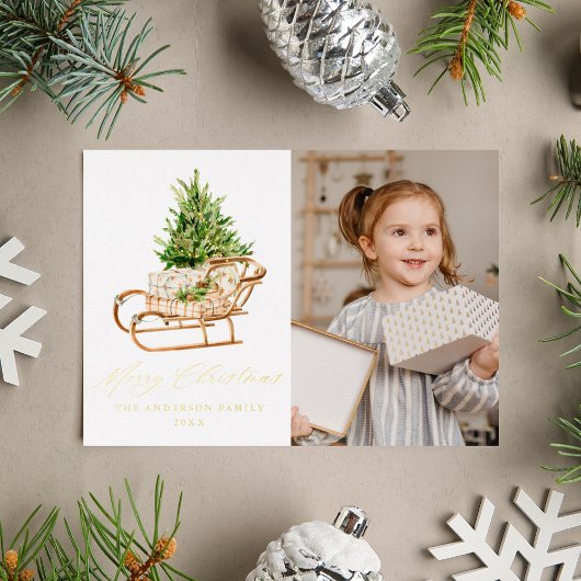 Bohoクリスマスススススそり写真 箔シーズンカード