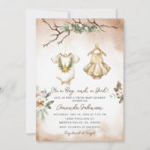 Bohoクリスマスツイン赤ちゃん衣赤ちゃんシャワー 招待状 (正面)