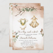 Bohoクリスマスツイン赤ちゃん衣赤ちゃんシャワー 招待状 (正面/裏面)