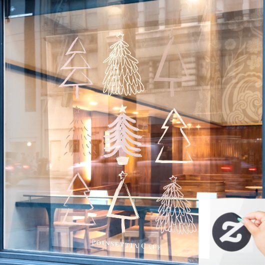 Bohoクリスマスツリーズダスティピンクのウィンドウにしがみつく ウィンドウサイン (カフェ窓)