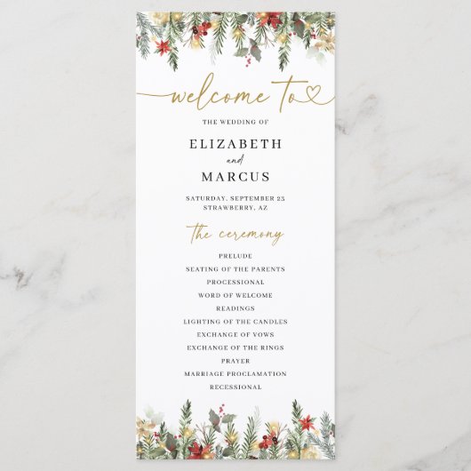 Bohoクリスマスパインの木のライトエレガントな結婚式 プログラム (正面)