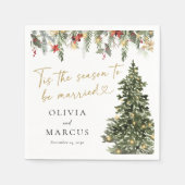 Bohoクリスマスパインライツウィンターウェディング スタンダードカクテルナプキン (正面)