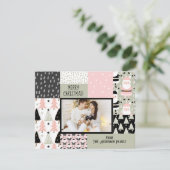 Bohoクリスマスパターンコラージピンクセージ写真 シーズンカード (スタンド正面)