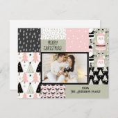 Bohoクリスマスパターンコラージピンクセージ写真 シーズンカード (正面/裏面)