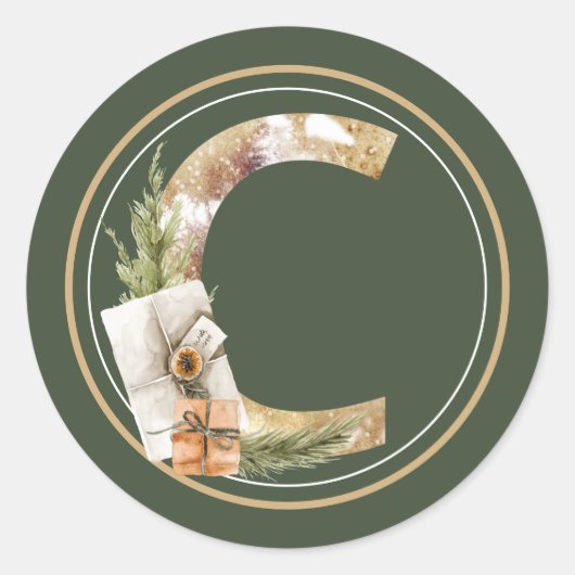 BohoクリスマスモノグラムCパッケージ ラウンドシール (正面)