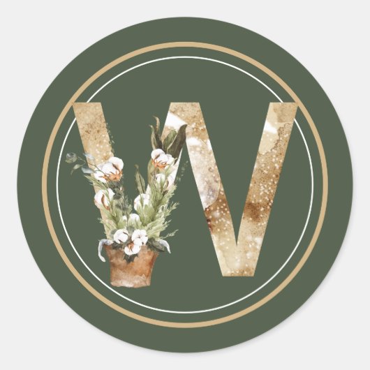 BohoクリスマスモノグラムW綿アレンジメント ラウンドシール (正面)