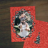 Bohoグリッター&ゼブラプリント楕円形フォトクリスマス シーズンカード