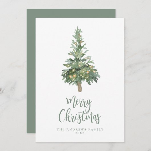 Bohoグリーンクリスマス水の色ツリー非写真 シーズンカード (正面/裏面)