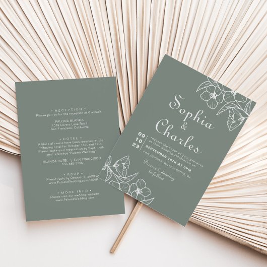 Bohoグリーンデスティネーションフローラフロントバック結婚ズ 招待状