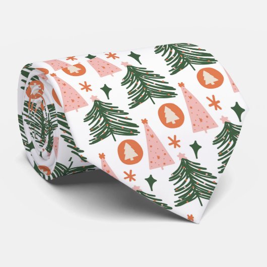 Bohoグリーンピンクオレンジ素朴クリスマスツリーメン ネクタイ (ロール)