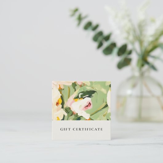 Bohoグリーンピンク絵を描フローラギフト証明書 スクエア名刺 (スタンド正面)
