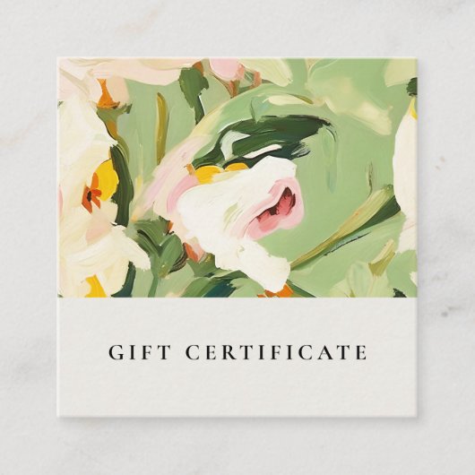 Bohoグリーンピンク絵を描フローラギフト証明書 スクエア名刺 (正面)