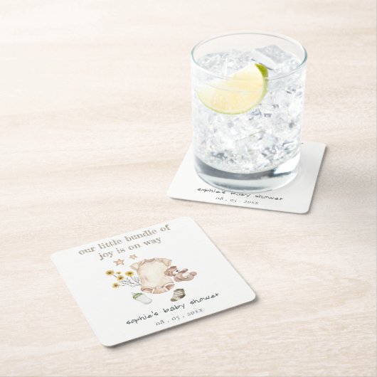 Bohoグリーンベビー服ベビー男女兼用シャワー スクエアペーパーコースター (インサイチュ)