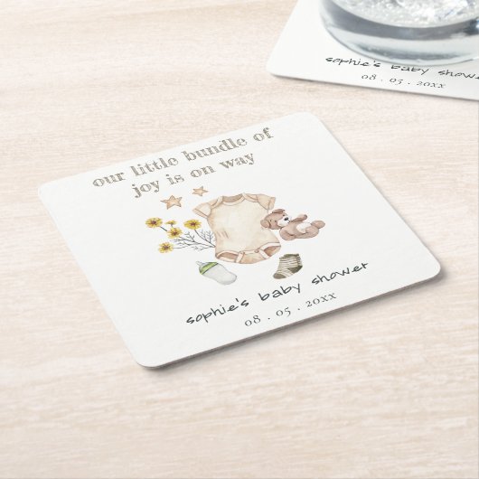 Bohoグリーンベビー服ベビー男女兼用シャワー スクエアペーパーコースター (アングル)