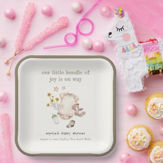 Bohoグリーンベビー服ベビー男女兼用シャワー ペーパープレート (パーティー)