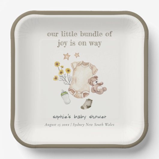 Bohoグリーンベビー服ベビー男女兼用シャワー ペーパープレート (正面)