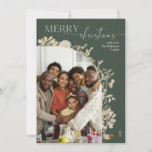 Bohoグリーン金ゴールドフローラ1写真メリークリスマス シーズンカード (正面)