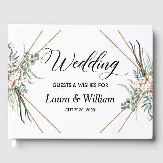 Bohoコットングリーングリッターフレームスク結婚リプト ゲストブック (正面)