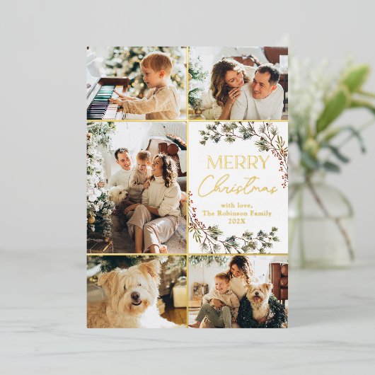 Bohoゴールドフォイルエレガントフォトクリスマスカード 箔招待状 (立ち正面)