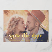 Bohoゴールドフォイルタイポグラフィ写真Save the Date 箔招待状 (正面)