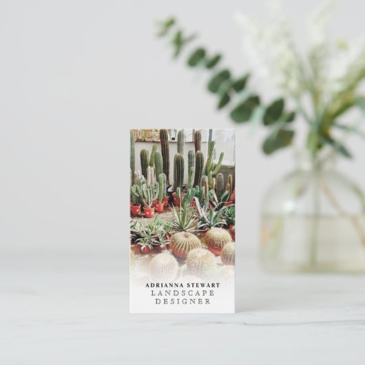 Bohoサボテンの写真ロゴのランドスケープデザイナー 名刺 (スタンド正面)