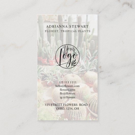 Bohoサボテンの写真ロゴのランドスケープデザイナー 名刺 (裏面)