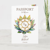 Bohoサボテン行先結婚式パスポートQRコード 招待状 (正面)