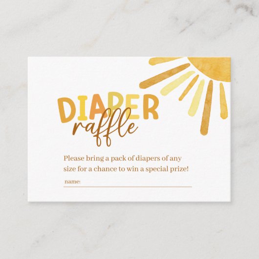 Bohoサンシャインイエローベビーシャワーおむつラッフル エンクロージャーカード (正面)