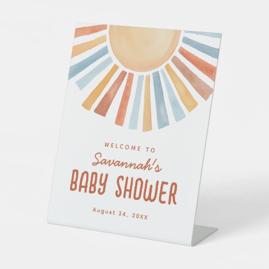 Bohoサンシャインニュートラルベビーシャワーウェルカム 台座サイン (正面)