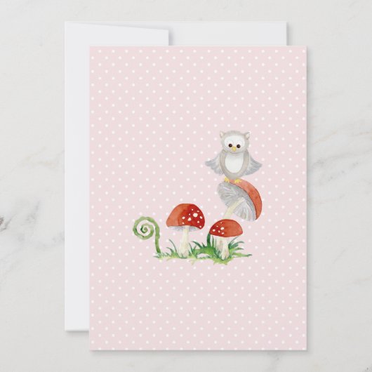 BOHOシカキツネフクロウフォレストピンクガールベビーシャワー 招待状 (裏面)