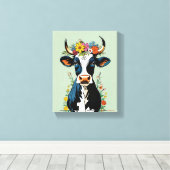 Bohoシックかわいいミニマリストカウフラワークラウン キャンバスプリント (インサイチュ (ウッドフロア))