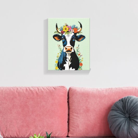 Bohoシックかわいいミニマリストカウフラワークラウン キャンバスプリント (インサイチュ (リビング))