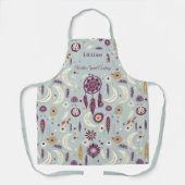 Bohoシックとドリームキャッチャー曼荼羅三日月 エプロン (正面)