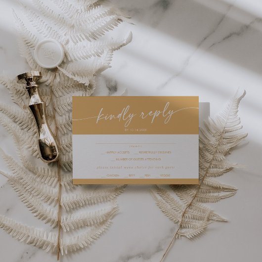 Bohoシックなイエローマリゴールドのメニューチョイス結婚ズ 出欠カード