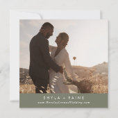 Bohoシックなオリーブグリーンスクエアフォトバック セーブザデート (裏面)