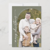 Bohoシックなオリーブグリーン写真メリーモダンクリスマス シーズンカード (正面)