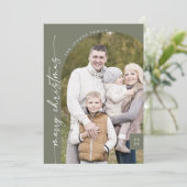 Bohoシックなオリーブグリーン写真メリーモダンクリスマス シーズンカード (スタンド正面)