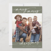 Bohoシックなオリーブグリーン家族の写真かわいいクリスマス シーズンカード (正面)