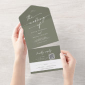 BohoシックなオリーブグリーンQRコードメール結婚イン オールインワン招待状 (貼ってはがせる)