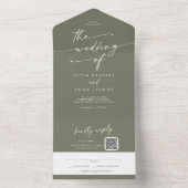 BohoシックなオリーブグリーンQRコードメール結婚イン オールインワン招待状 (内側)